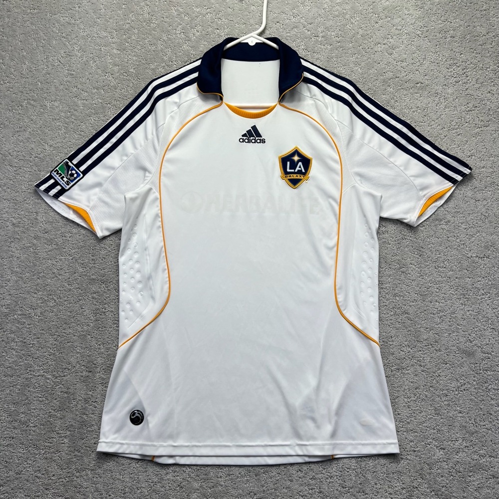 Adidas Jersey Shirt Mens M White LA Galaxy MLS Soccer Herbalife Short Sleeve